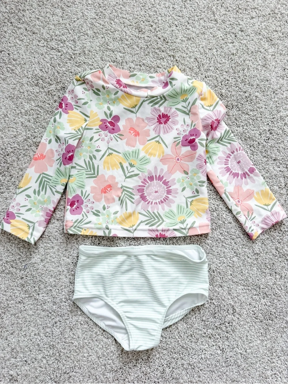 Carter's Floral Long-Sleeve Rashguard Set - Pink, Yellow & Green